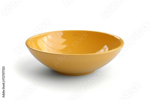 Simple yellow ceramic bowl isolated on a white background. perfect for kitchenware concepts. minimalist design. AI