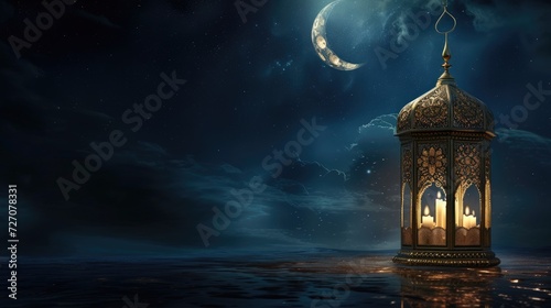 Celebrating spirit of Eid al-Fitr: Islamic traditions, fasting reflections, divine crescent moon, honoring Prophet Muhammad's teachings in festive feast breaking fast during sacred month Ramadan.