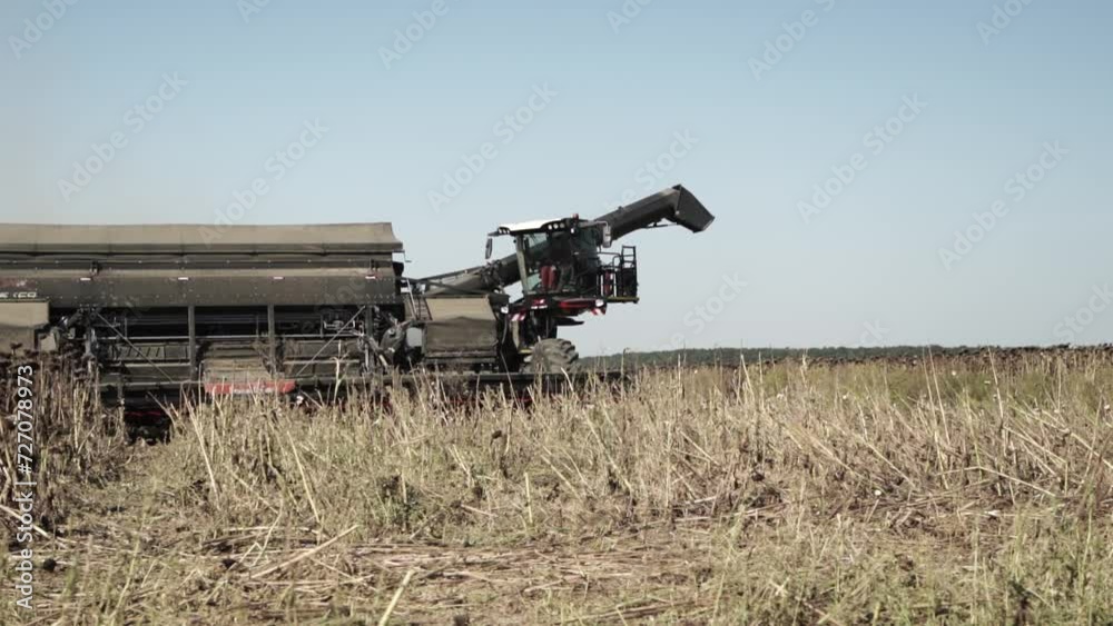 Future Farming. Futuristic Combine harvesting sunflower Future Farming. Futuristic Combine harvesting sunflower