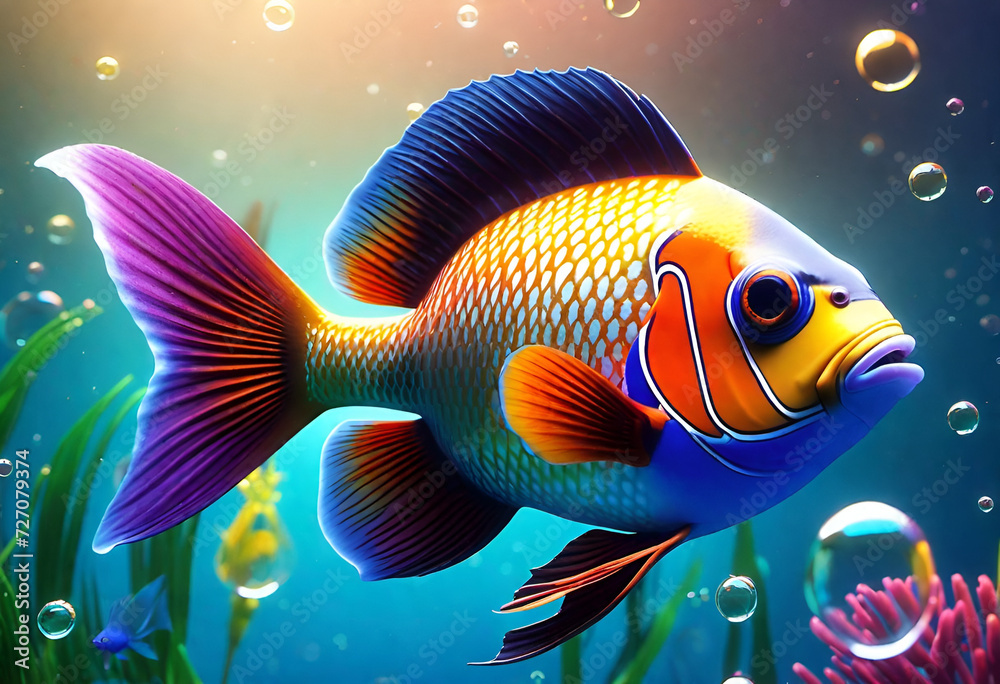Fototapeta premium Fish with bubbles underwater