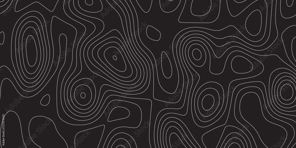 Abstract white on black background Topographic line map pattern. Contour elevation topographic and textured Background Modern design with White background with topographic wavy patte.