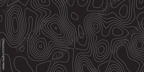 Abstract white on black background Topographic line map pattern. Contour elevation topographic and textured Background Modern design with White background with topographic wavy patte. photo