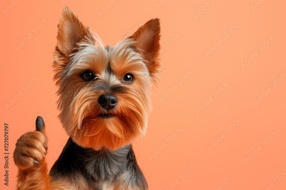 Yorkshire terrier showing thumb up. AI generative art