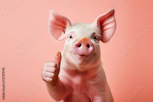 Pig showing thumb up. AI generative art