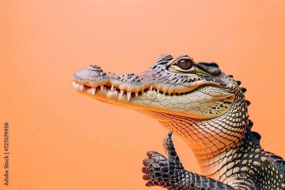 Fototapeta premium Crocodile showing thumb up. AI generative art