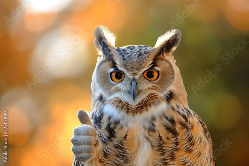 Owl showing thumb up. AI generative art