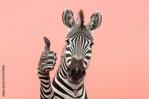 Zebra showing thumb up. AI generative art