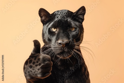 Black panther showing thumb up. AI generative art