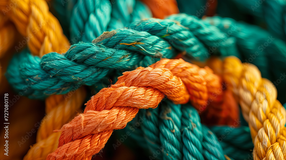 close up Tangled and twisted colorful big rope background - AI Generated