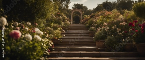 Stairway leading up to a flowerbed. © Christophe