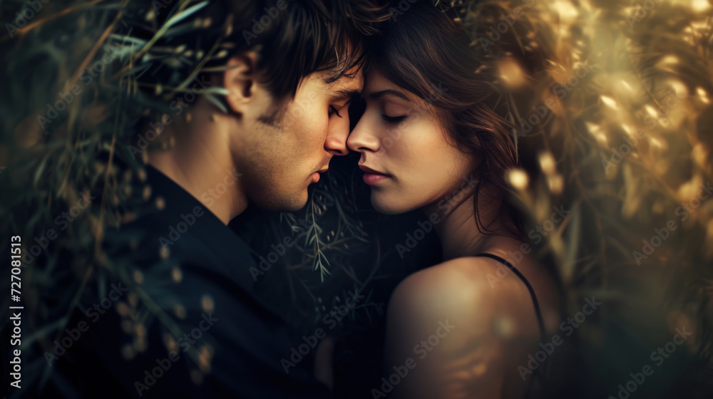 The plot is about a love relationship between a man and a woman. Couple in love against the backdrop of nature. AI generated The plot is about a love relationship between a man and a woman. Couple in love against the backdrop of nature. AI generated
