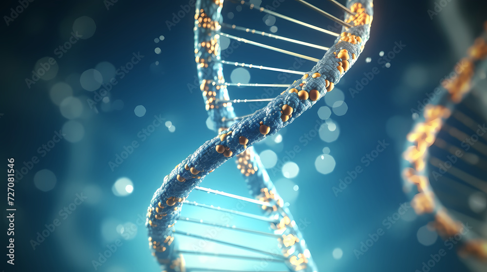 3D rendering genetic diagram of human DNA under microscope 3D rendering genetic diagram of human DNA under microscope