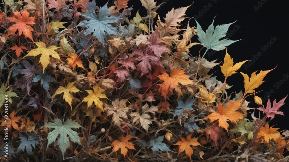 Colorfully arranged plant leaves and stems in different shapes and colors that dry out Colorfully arranged plant leaves and stems in different shapes and colors that dry out
