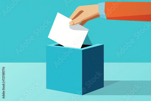 Democracy's Choice: Election Vote, Symbol of Decision - Illustration of a Man casting his Ballot into a White Box on a Background of Voter Registration Forms and Campaign Posters