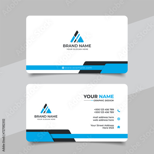 Blue modern creative business card and name card horizontal simple clean template vector design