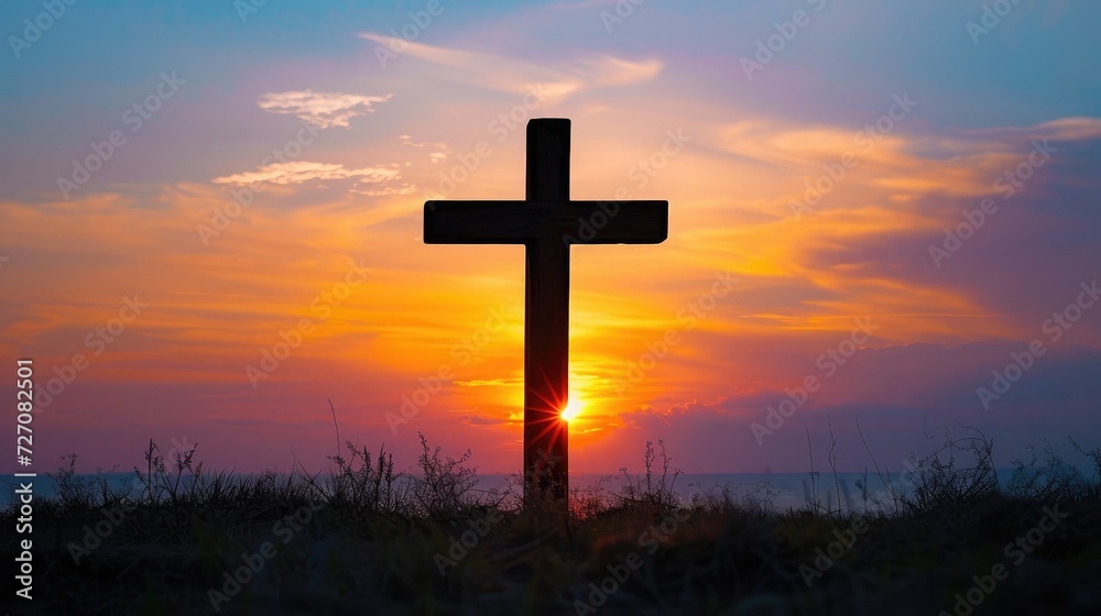 Cross silhouette sign of divine love for humanity. Cross silhouette sign of divine love for humanity.