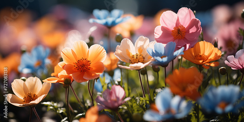 Fototapeta Naklejka Na Ścianę i Meble -  Colorful flower garden background. Floral spring, summer wallpaper, banner. 