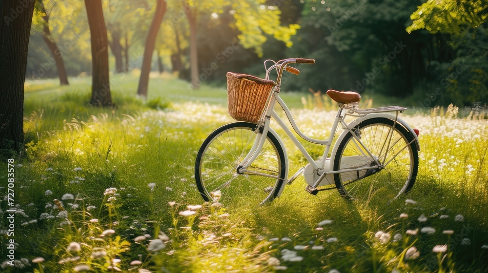White bicycle in fresh summer park