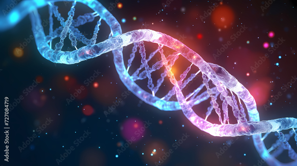 3D rendering genetic diagram of human DNA under microscope 3D rendering genetic diagram of human DNA under microscope