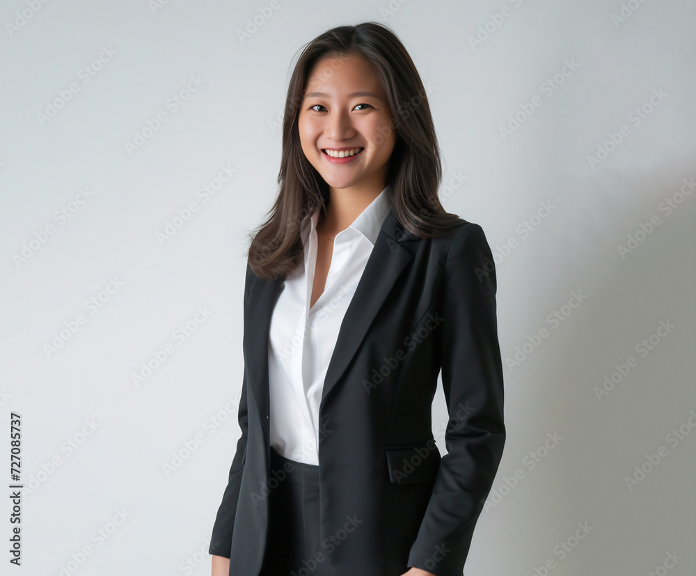 asian business woman wearing black blazer and white shirt asian business woman wearing black blazer and white shirt