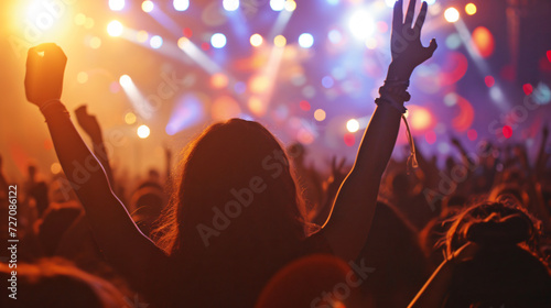 People celebrating and immersing themselves in the lively atmosphere of a thrilling concert or festival, capturing unforgettable moments of entertainment and fostering a sense of community t