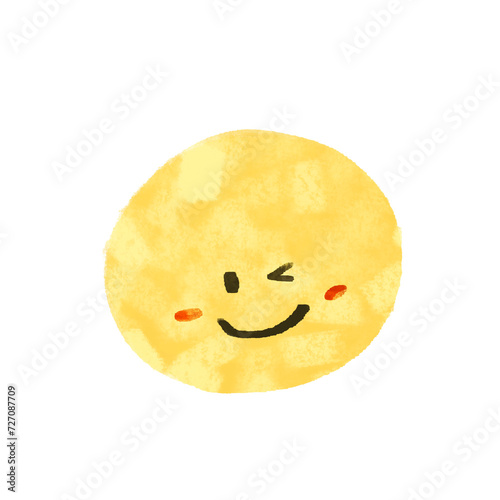 手描きの顔文字イラスト　ウインク　テクスチャあり