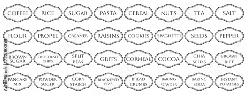 Set of rustic vector kitchen sticker, cute spice pepper labels, outline herb tag, jar label.