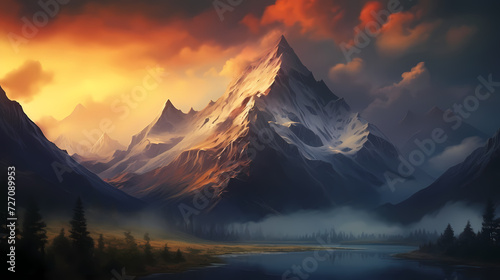 Stunning mountains, panoramic peaks PPT background