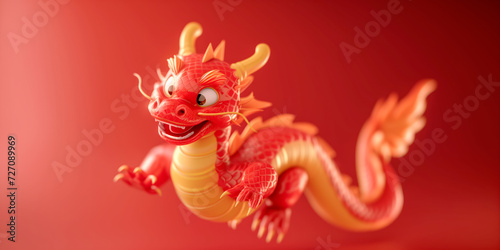 3D Red Dragon is a symbol of the 2024 Chinese New Year on a solid background © boule1301
