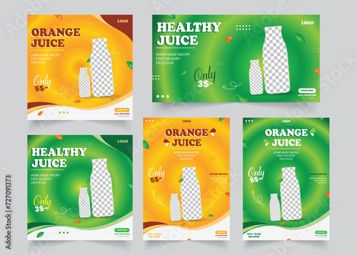 Juice Flyer Template design, juice drink social media post or cover design , set of juice template vector illustration.
