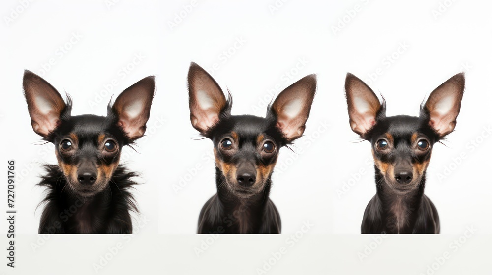 group of black puppies on white background