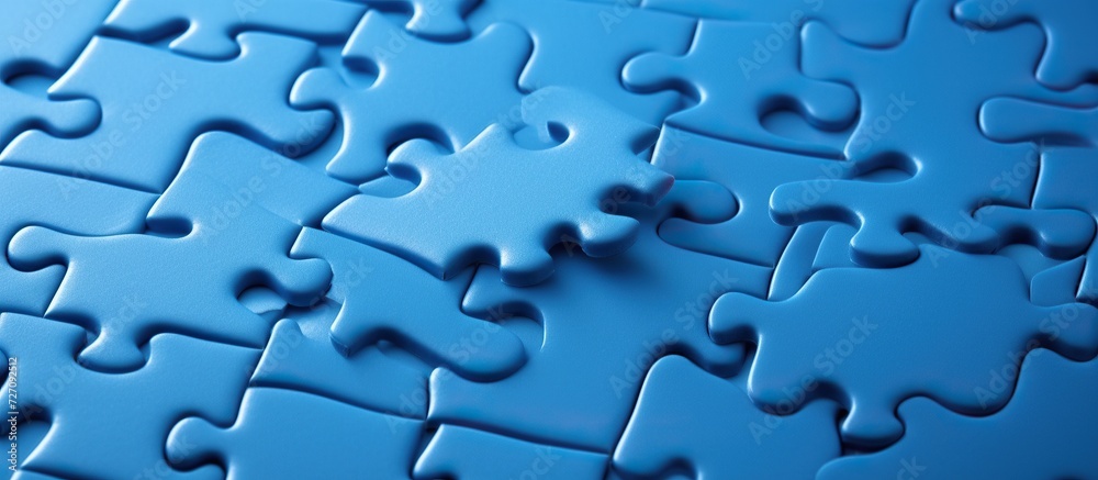 Complete a blue jigsaw puzzle on a blue background Complete a blue jigsaw puzzle on a blue background