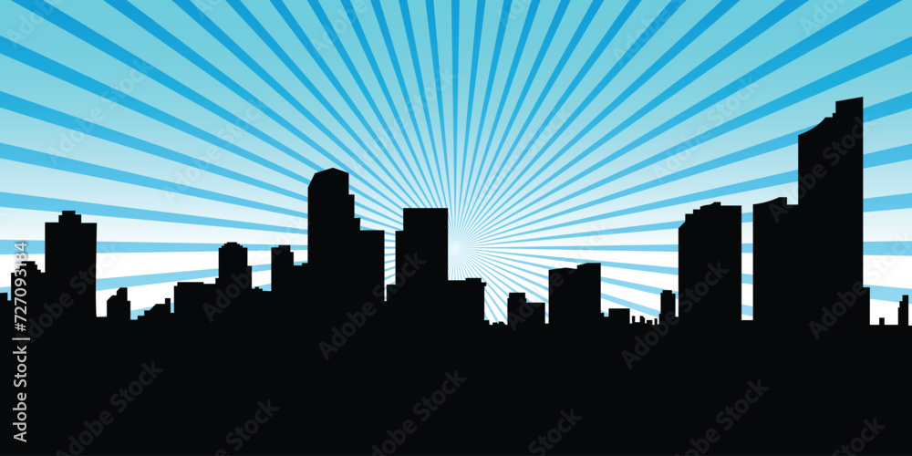 Jakarta skyscraper sunburst vector illustration with blue gradient color.
