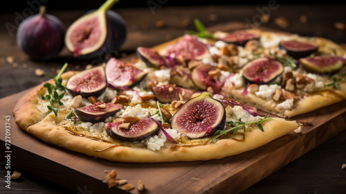 Fig, red onion, goat cheese, and honey added to French Tarte Flambee (Flammkuchen) 