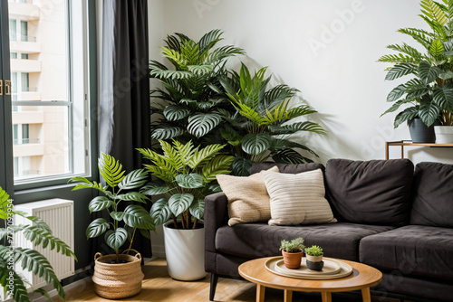 Wohnzimmer mit grünen Pflanzen