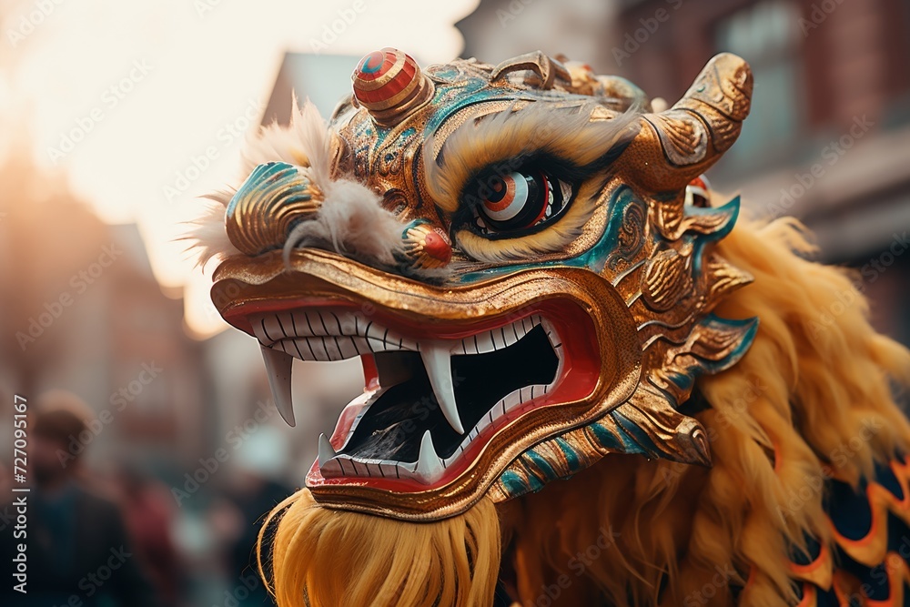 Chinese new year dragon mask at the chinese lunar new year parade in China