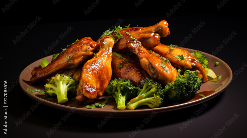 A delicious plate of chicken wings served with a side of broccoli. Perfect for a satisfying meal