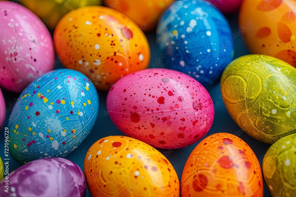 Close up view of Easter eggs in vibrant colors. Close up view of Easter eggs in vibrant colors.
