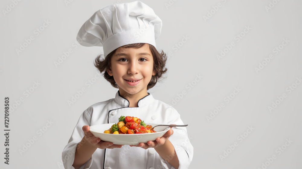 Studio shoot featuring a kid chef in culinary attire