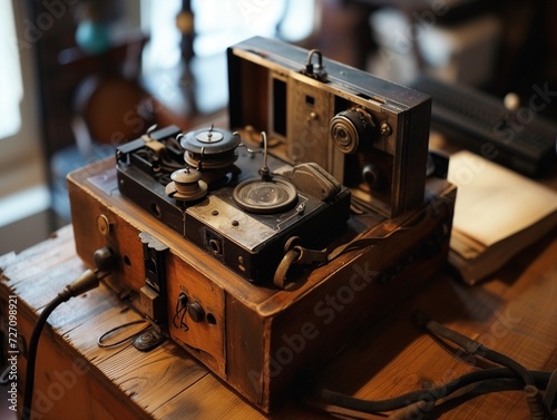 Inspiration from the Past: view of strange old used functional and stylish device placed