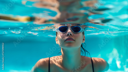 Beautiful women Portrait In Pool With Turquoise Water. Young Woman underwater