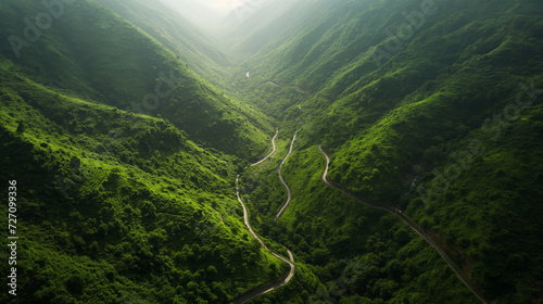 Aerial perspective emphasizing the serene beauty of Indian valleys