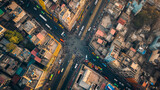 Aerial view highlighting the bustling roads of an Indian city