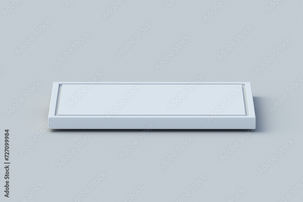Cutting board on gray background. Kitchen accessories. Empty rectangular utensils. Cooking equipment. 3d render Cutting board on gray background. Kitchen accessories. Empty rectangular utensils. Cooking equipment. 3d render