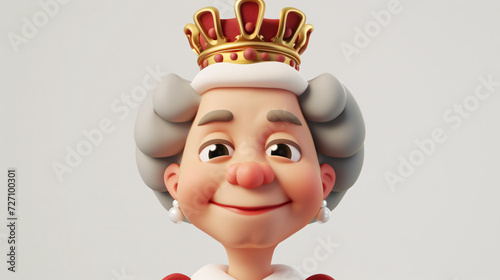 A charming 3D illustration of a queen, showcasing a warm smile and radiating regal elegance. This close-up portrait captures the queen's joyful spirit, making it a perfect addition to any cr