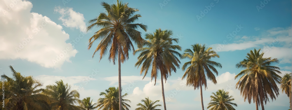 Palm trees swaying in a tropical breeze, a serene image indicating the transition from a chilly season to the warmth of spring. 