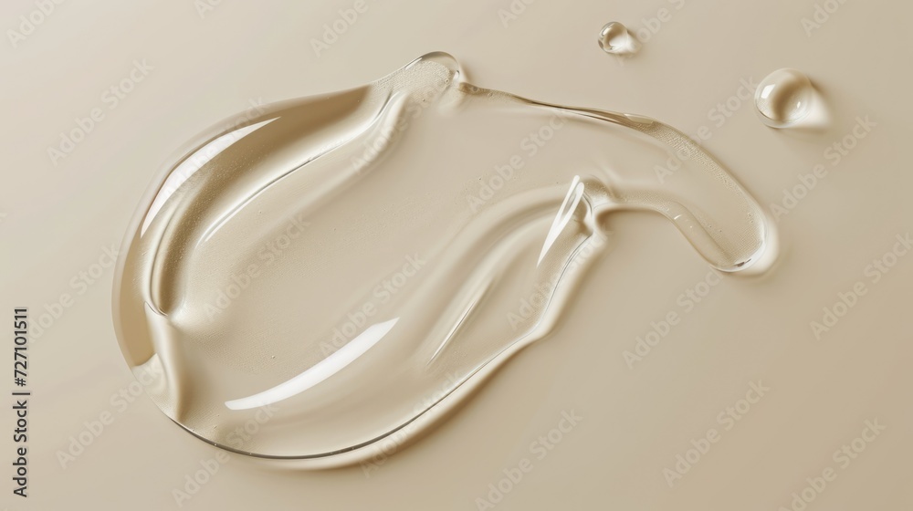 Smooth wavy transparent liquid texture on pastel beige background. Beauty product banner, serum, cream or moisturiser Smooth wavy transparent liquid texture on pastel beige background. Beauty product banner, serum, cream or moisturiser