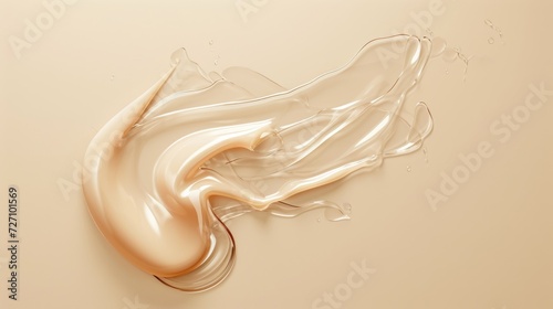 Smooth wavy transparent liquid texture on pastel beige background. Beauty product banner, serum, cream or moisturiser