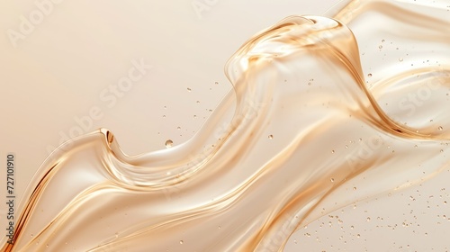 Smooth wavy transparent liquid texture on pastel beige background. Beauty product banner  serum  cream or moisturiser