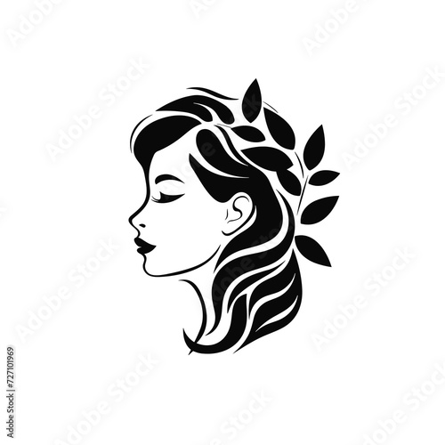 woman head silhouette with leaves, isolated vector design, icon style